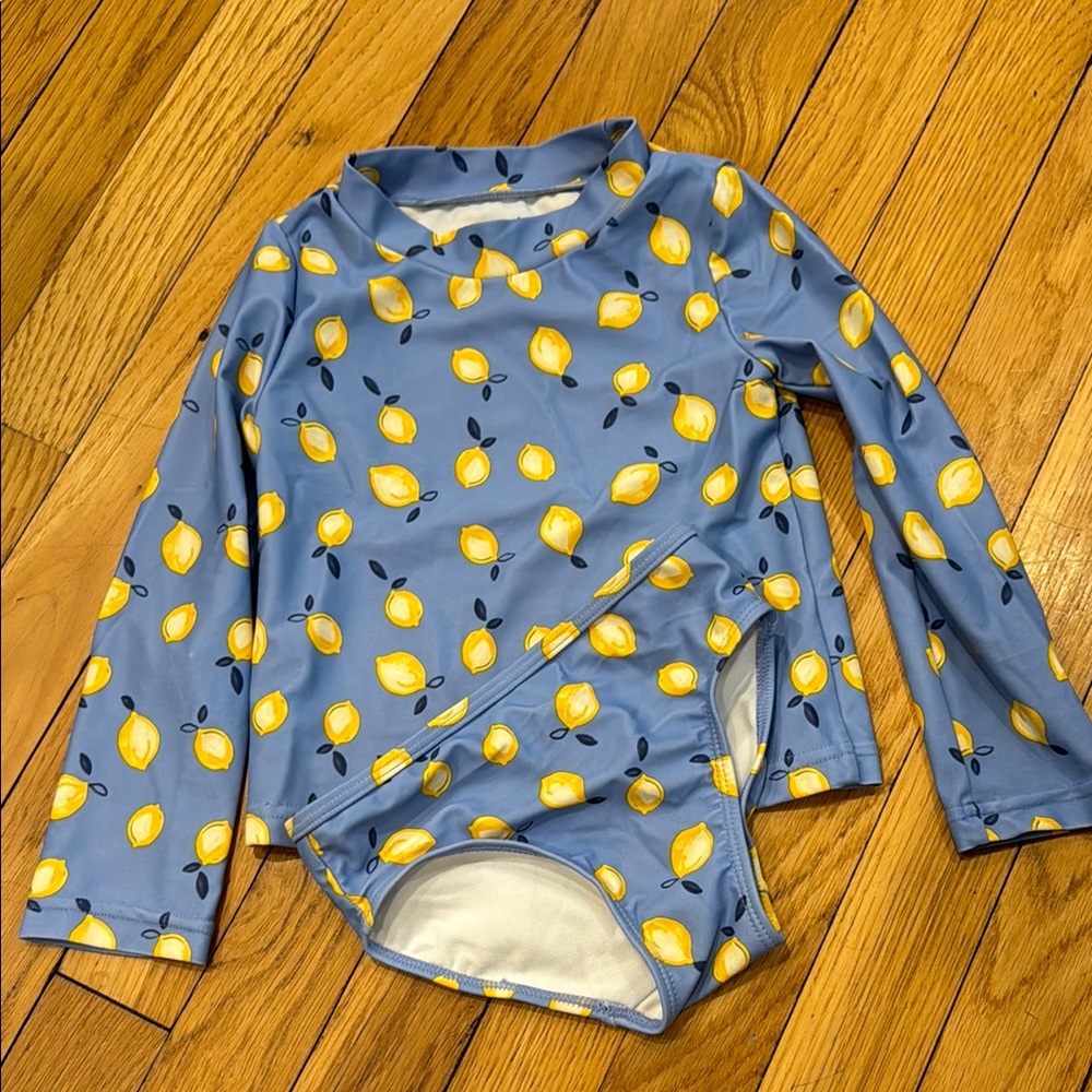 Kids Blue Lemon Print Swim Set